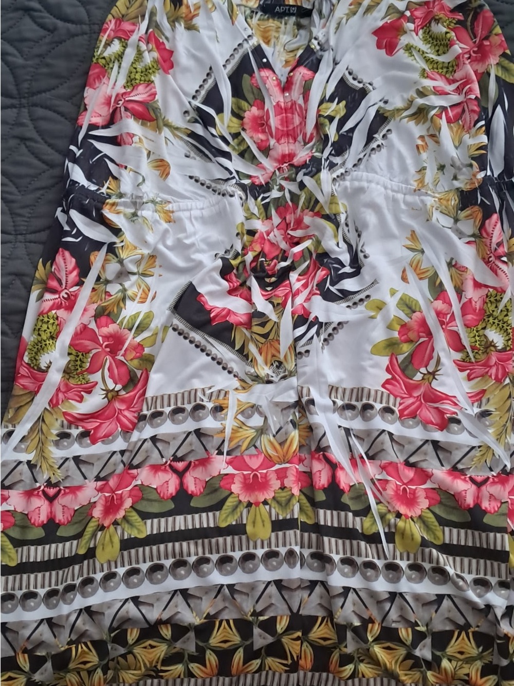 Apt. 9 White Dress with Yellow & Green Tropical Print